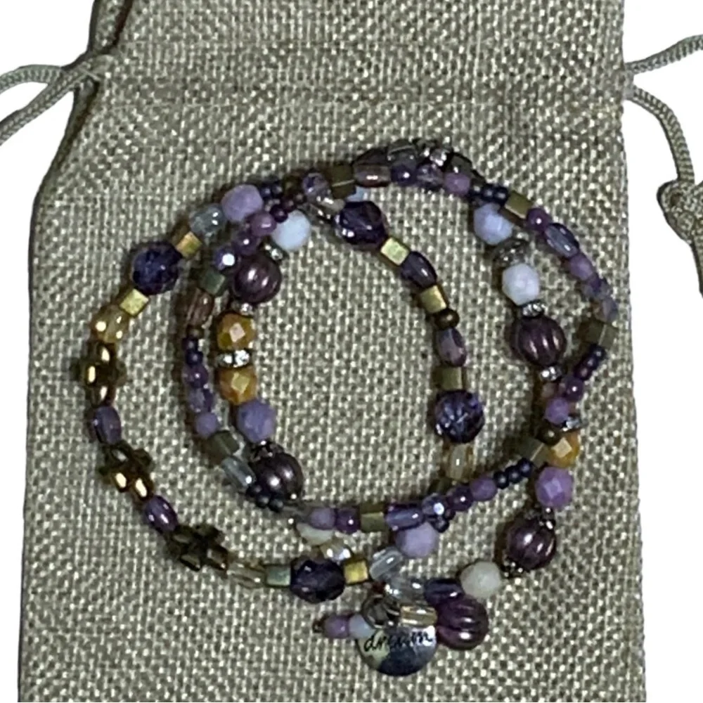 Regal 3 Cross Bracelet Purple Amethyst February Birthstone Religious Beaded